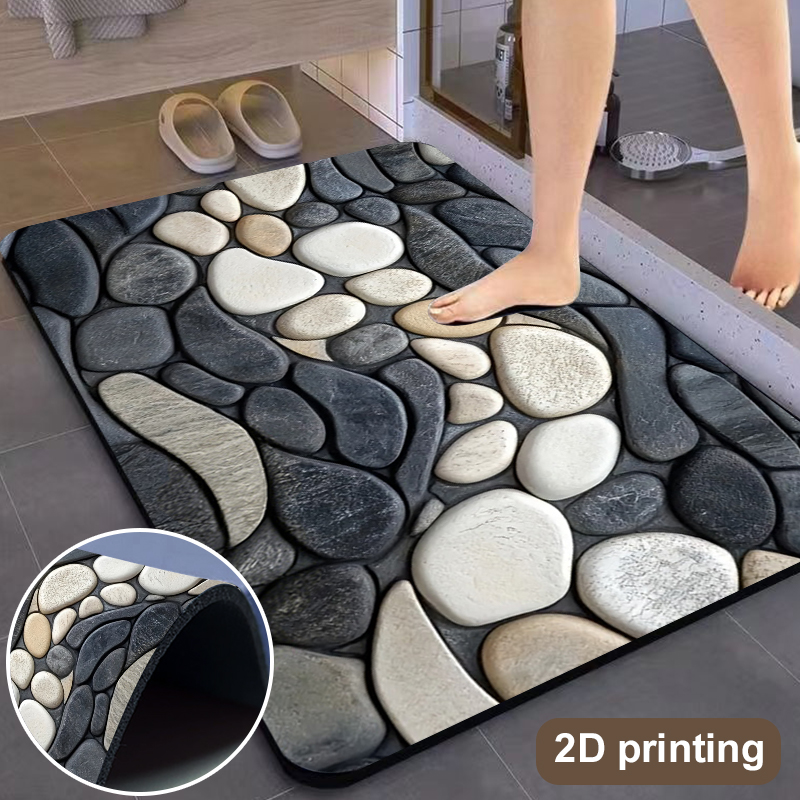 Bamboo Bath Mat - Kieselstein-Muster Diatomeenerde-Teppich Bodenmatten Saugfähige Küchen-Fußmatte Rutschfeste