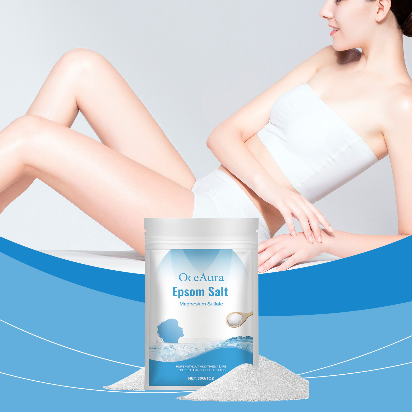 Bath Salts Magnesium - Epsom Salzbad- und Duschprodukte, Körperpeeling, glatte